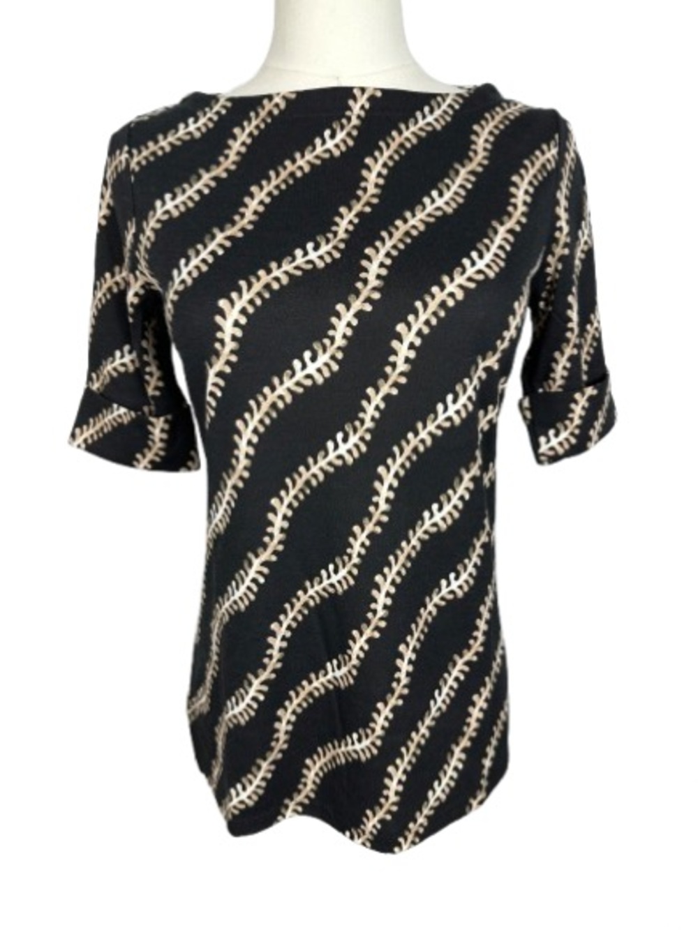 Style & Co. Black Top with Cream Wave Stitch Pattern